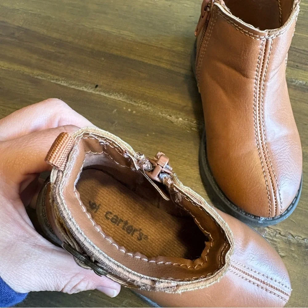 Carters Toddler Tan Caramel Brown Ankle Boots Buckle Short 6